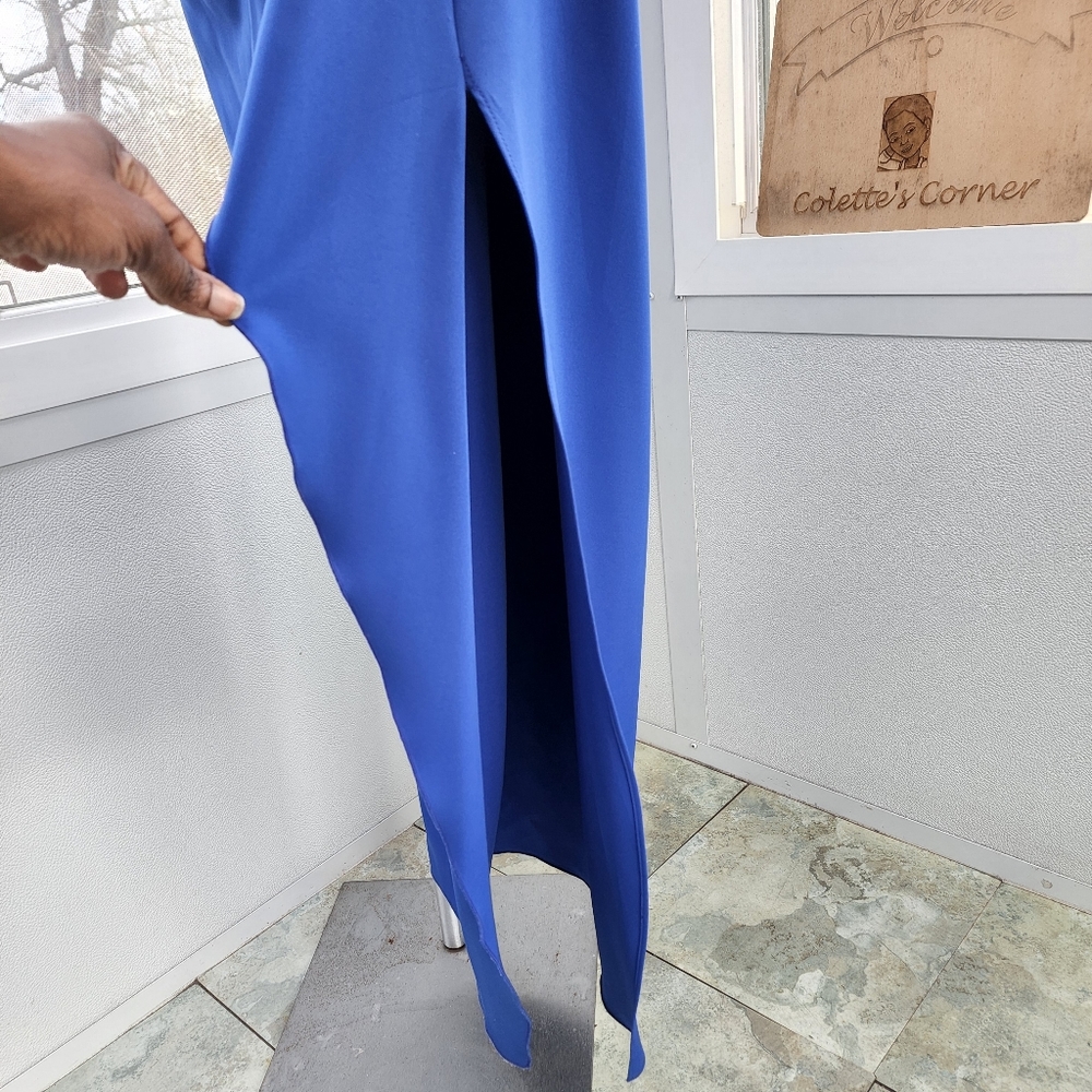 24 Hour Sale ⏰ Vince Camuto Off The Shoulder Royal Blue Crepe Column Ruched Gown - Picture 10 of 16